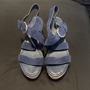 Marc Fisher Navy Suede Strappy Wedge Sandals